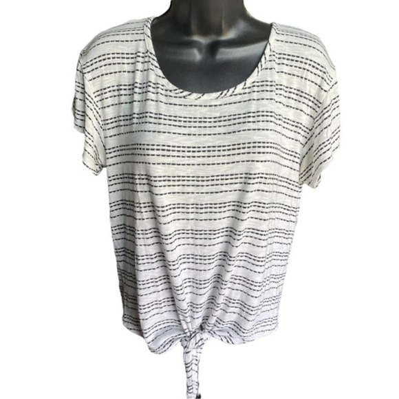 Pebble & Stone Rayon Black and White Front Tied T-Shirt Size L - Picture 1 of 7